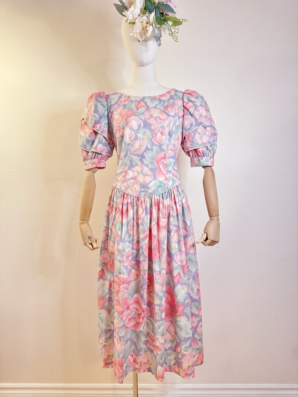 Vintage Pastel Watercolor Floral Dress 🌸🩵